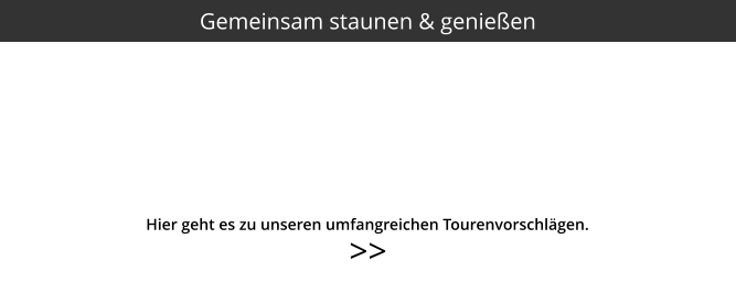 >>  Hier geht es zu unseren umfangreichen Tourenvorschlägen. Gemeinsam staunen & genießen